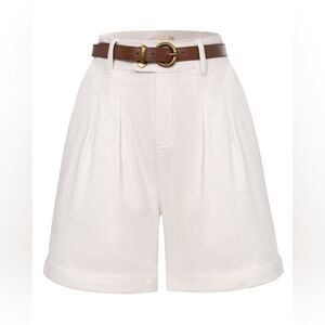 Belle Poque - White Stretch Jean Shorts w Fold-up Leg Opening & Belt - XL